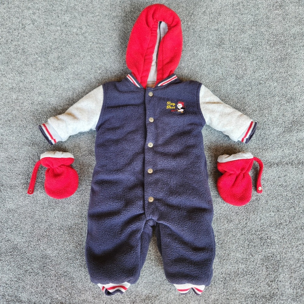 vtg Y2K Sesame‎ Street Snowsuit Fleece Insulated hockey Slap Shot w/Mittens 12M
